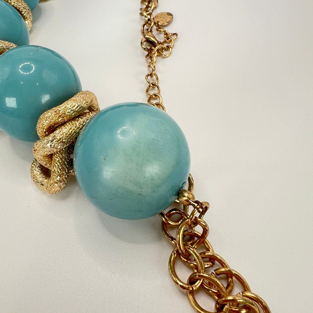 Lucia Statement Necklace Blue Gold Chunky Oversized Bead Knot Textured - Picture 5 of 9